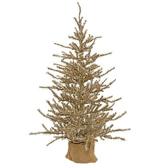 Antiqued Silver Tinsel Tree With Burlap Base 3ft F02364
