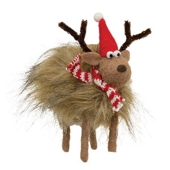 Large Fuzzy Reindeer Felted Ornament GQHT4183
