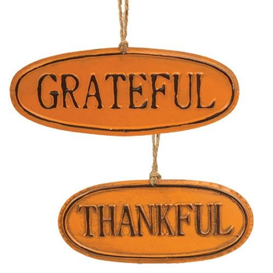 Orange Thankful & Grateful Tin Sign 2 Asstd. (Pack Of 2) GWFF250062A By CWI Gifts