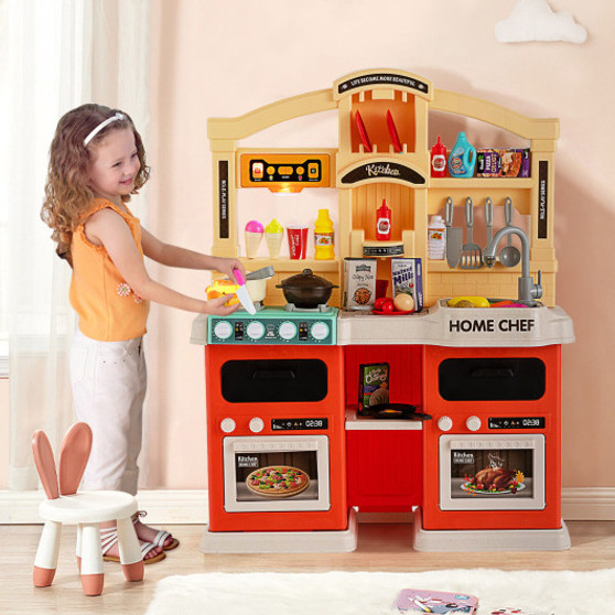 69 Pieces Kitchen Playset Toys With Realistic Lights And Sounds-Red (TP10035OR)