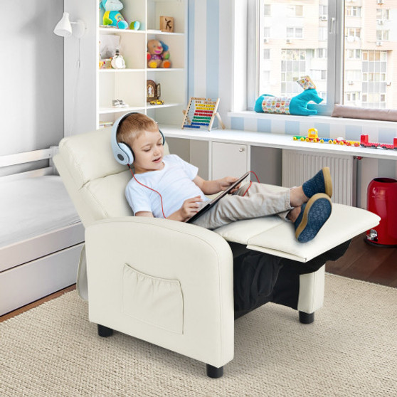 Ergonomic Pu Leather Kids Recliner Lounge Sofa For 3-12 Age Group-White (HV10099SA)