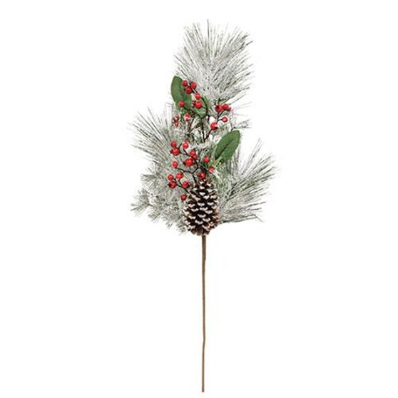 Snowy Long Needle Pine & Berry Branch F18252