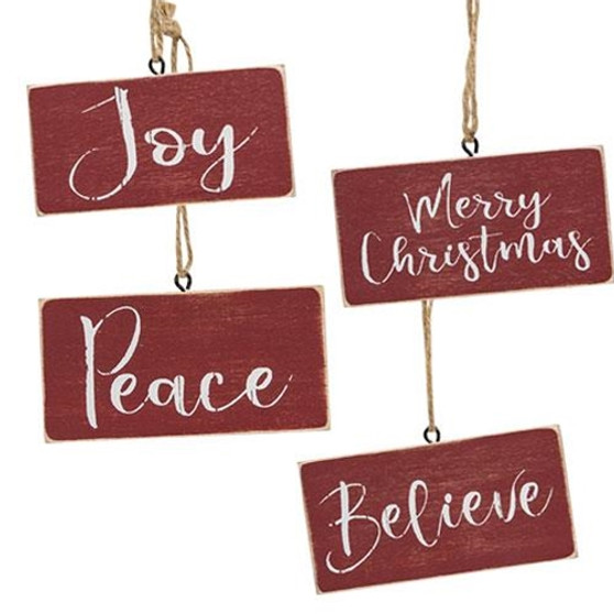 Holiday Script Red Word Ornament 4 Assorted (Pack Of 4) G91118