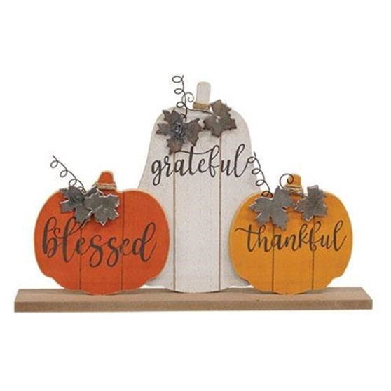 Set Of 3 Thankful Grateful Blessed Wood Pumpkin Trio GHY04046