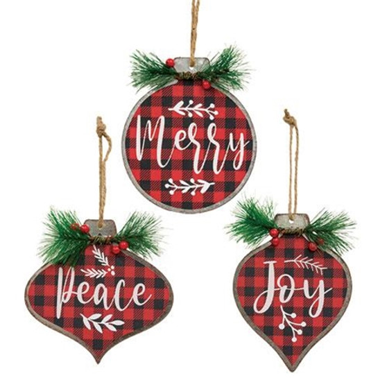 Joy Merry Peace Metal Ornament 3 Assorted (Pack Of 3) GHY04206
