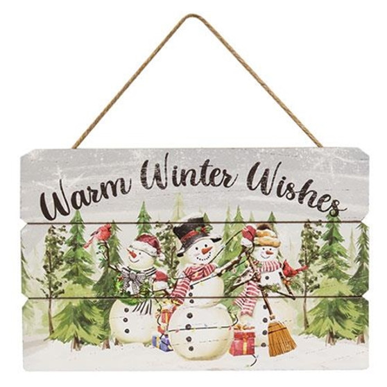 Warm Winter Wishes Snowman Wood Hanging Sign GHY04207