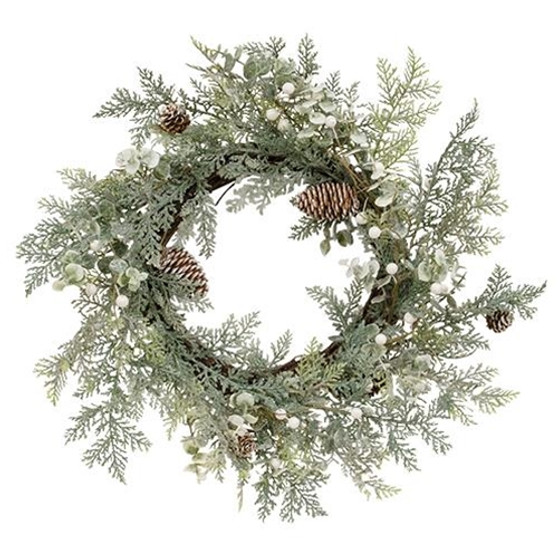 *Frosty Cedar Pinecone & White Berry Wreath F18162 By CWI Gifts