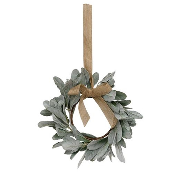Frosted Lamb's Ear Wreath With Burlap Bow Hanger F18201