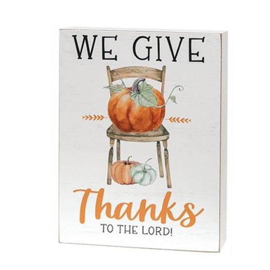 *We Give Thanks Pumpkins & Chair Box Sign G36168 By CWI Gifts