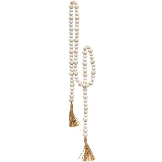 Distressed White Beaded Garland with Jute Tassels 57"L G60409
