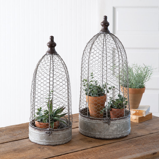 Set of Two Chicken Wire Cloches 790194