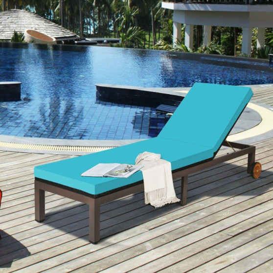 Patio Chaise Lounge Chair Outdoor Rattan Lounger Recliner Chair-Turquoise (HW68669TU)