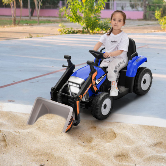 12V Battery Powered Kids Ride On Excavator With Adjustable Arm And Bucket-Blue (TQ10103US-BL)