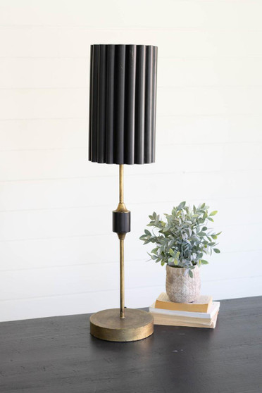 Antique Gold Table Lamp With Fluted Black Metal Shade (CLL2805)