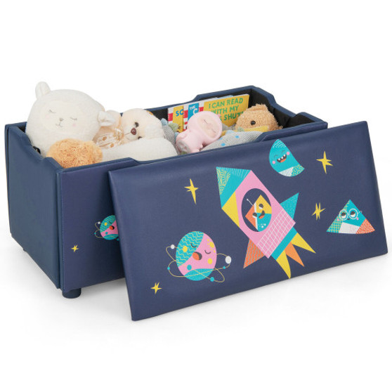 Kids Wooden Upholstered Toy Storage Box With Removable Lid-Navy (HY10060NY)
