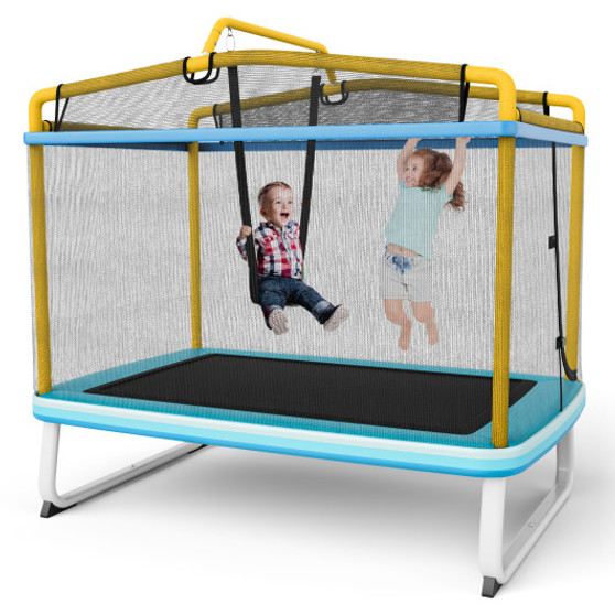 6 Feet Rectangle Trampoline With Swing Horizontal Bar And Safety Net-Yellow (TW10089YE)