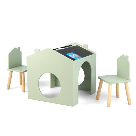 3 Pieces Wooden Kids Table And Chair Set-Green (HY10093GN)
