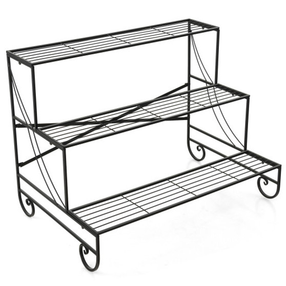 3 Tier Mental Plant Stand With Grid Shelf (NP10660)