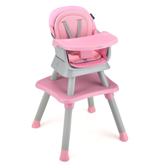 6-In-1 Convertible Baby High Chair With Adjustable Removable Tray-Pink (AD10030PI)