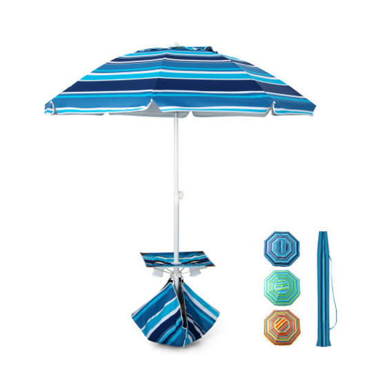 6.5 Feet Patio Beach Umbrella With Cup Holder Table And Sandbag-Blue (NP10840NY)