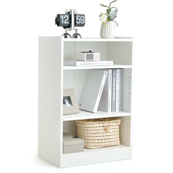 3-Tier Bookcase Open Display Rack Cabinet With Adjustable Shelves-White (CB10458WH)