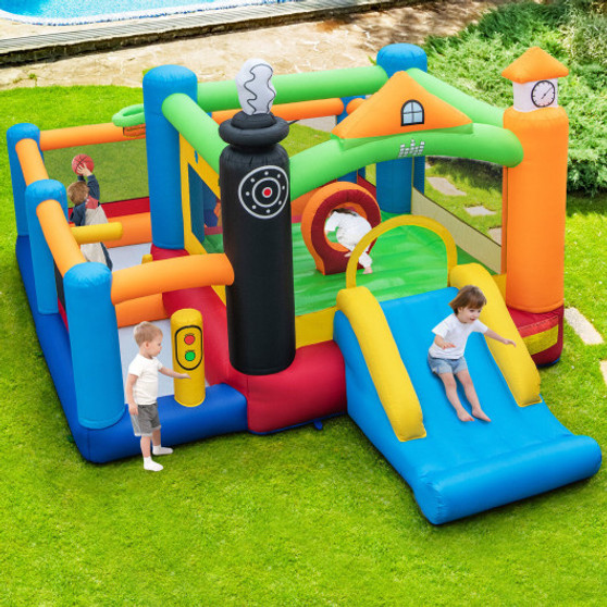 Train Themed Kids Bouncer With Slide And Basketball Hoop With 950W Air Blower (NP10816US)