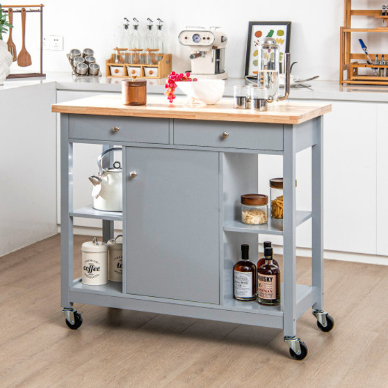 Mobile Kitchen Island Cart With 4 Open Shelves And 2 Drawers (HW66222)