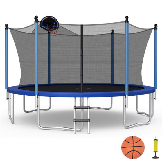 12/14/15/16 Feet Outdoor Recreational Trampoline With Ladder And Enclosure Net-16 Ft (TW10069+)