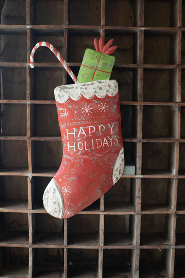 Hand Hammered Painted Holiday Stocking (A6605)