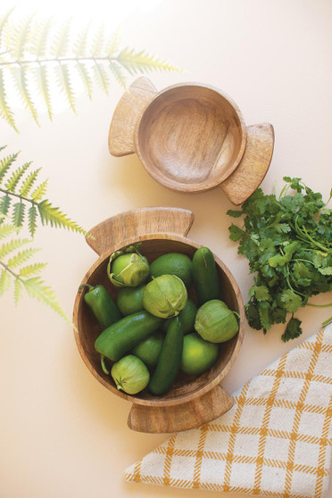 Set Of Two Mango Wood Salad Bowls With Handles (NAS1009)