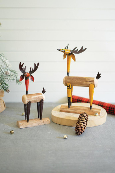 Set Of Two Wood And Recycled Iron Deer (NBA2393)