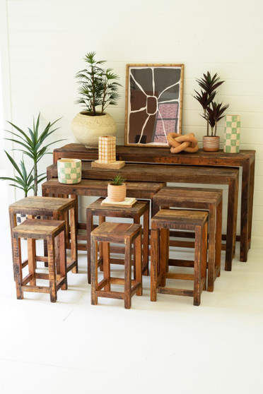 Set Of Nine Recycled Wood Display Tables (NMCC1333)