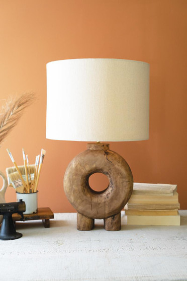Recycled Wood Table Lamp Base With Fabric Lamp Shade (NRU1014X)