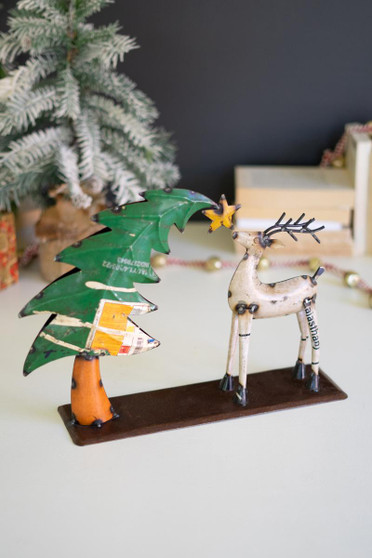 Recycled Iron Deer With Christmas Tree (NTM1371)