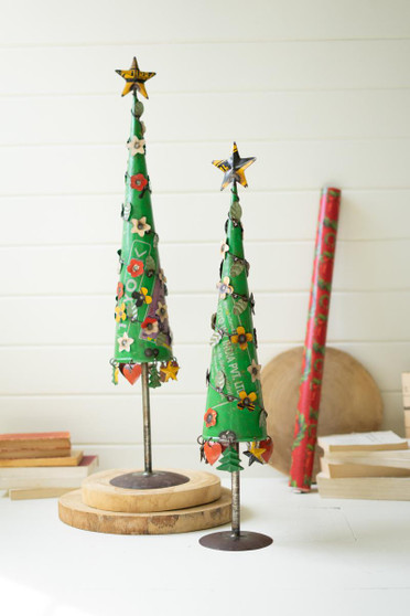 Set Of Two Recycled Iron Christmas Trees (NTM1377)