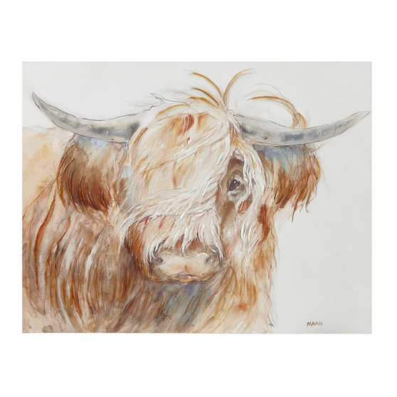 Windswept Hand Embellished Highland Bull Canvas Wall Art II95C-0158