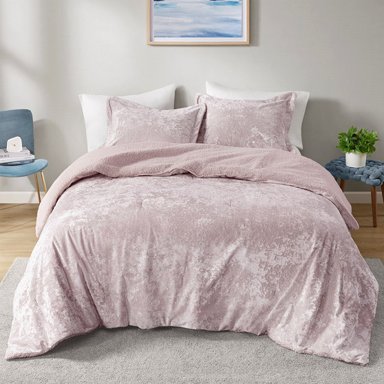 Mira Crushed Velvet Sherpa Reversible Comforter Set - Full/Queen ID10-2270