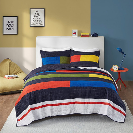 Morris Stripe Printed Quilt Set - Twin UHK13-0222