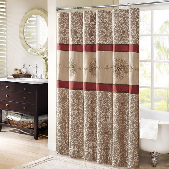 100% Polyester Jacquard Shower Curtain W/Embroidery - Red MP70-4047