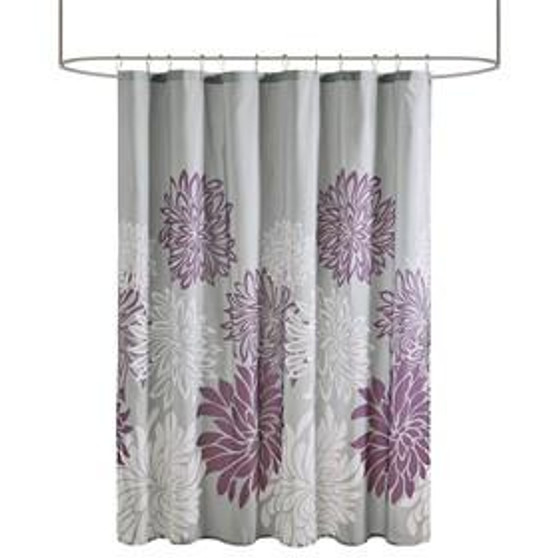 100% Polyester Print Floral Shower Curtain - Purple MPE70-816