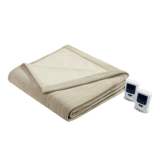 100% Polyester Knitted Micro Fleece Solid Textured Heated Blanket - King BR54-0182