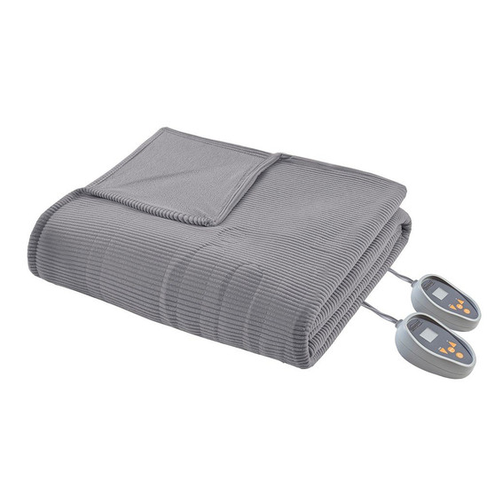 100% Polyester Knitted Micro Fleece Solid Textured Heated Blanket - King BR54-0414