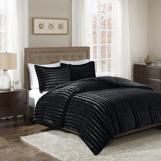 100% Polyester Solid Brushed Faux Fur Comforter Mini Set - King/Cal King MP10-3065