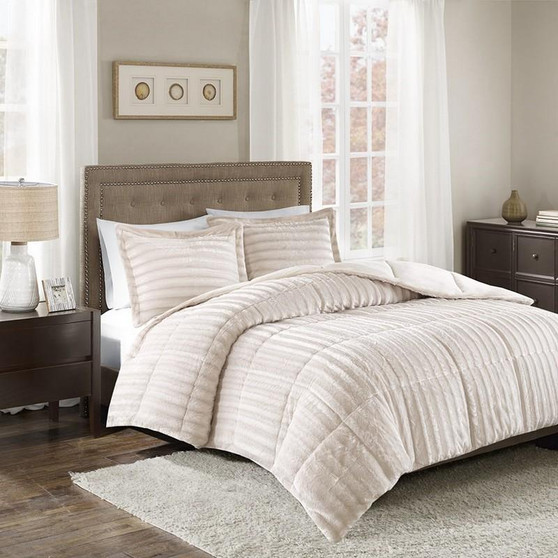 100% Polyester Solid Brushed Faux Fur Comforter Mini Set - Full/Queen MP10-3066
