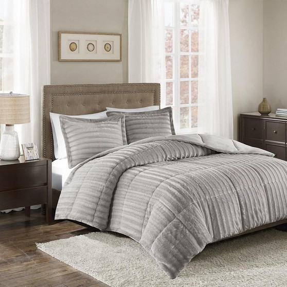 100% Polyester Solid Brushed Faux Fur Comforter Mini Set - Full/Queen MP10-3070