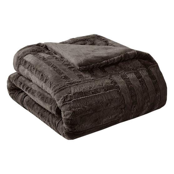 100% Polyester Solid Long Faux Fur Throw - Chocolate BASI50-0415