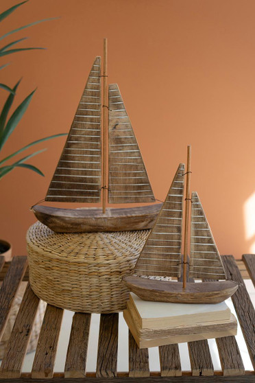 Set Of Two Rustic Recycled Wood Sail Boats (DRA1037)