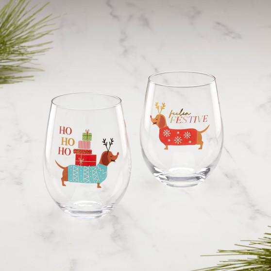 Feeling Festive Dog Wine Glasses (Set Of 2) (896289)