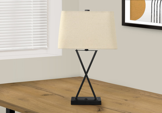 25"H Transitional Black Metal Table Lamp - Beige Shade (Usb Port Included) (I 9638)