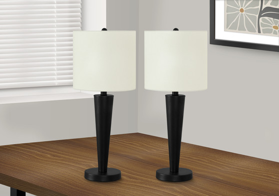 24"H Contemporary Black Metal Table Lamp - Ivory/Cream Shade (Usb Port Included) Set Of 2 (I 9643)